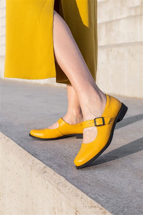 Yellow Mary Jane Women Shoes With Thin Sole - Etsy