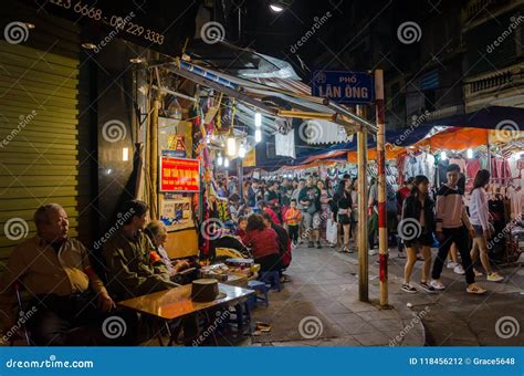 Night Street Market in Hanoi Old Quarter, People Can Seen Exploring ...