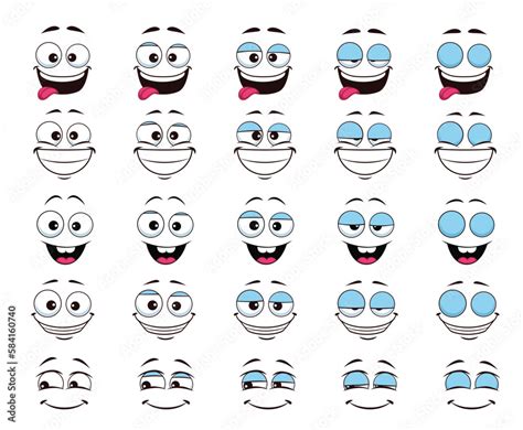 Cartoon face and blink laugh giggle eye animation. Vector happy smiling ...