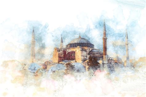 Premium Photo | Watercolor painting of a hagia sophia in istanbul.