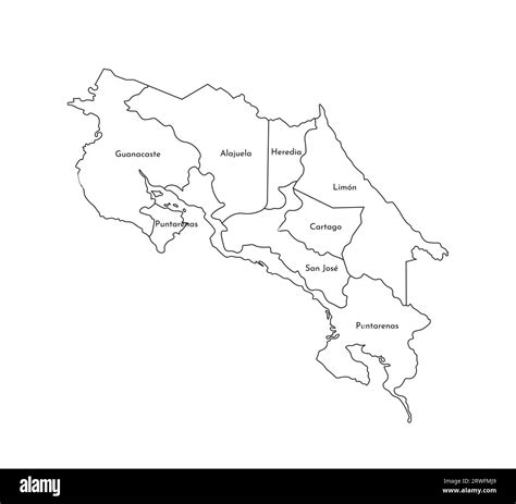 Vector isolated illustration of simplified administrative map of Costa Rica. Borders and names ...