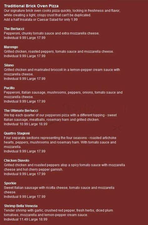 Menu of Bertucci's Brick Oven Restaurant in Cherry Hill, NJ 08002