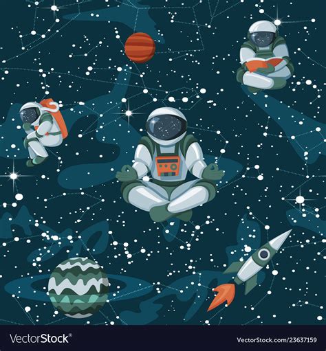 Comic space with stars funny astronauts and Vector Image