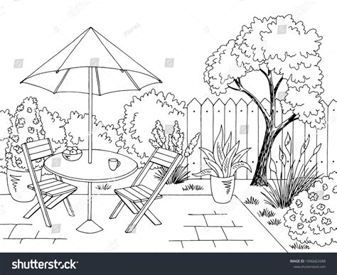 Garden Graphic Backyard Table Black White Stock Vector (Royalty Free ...