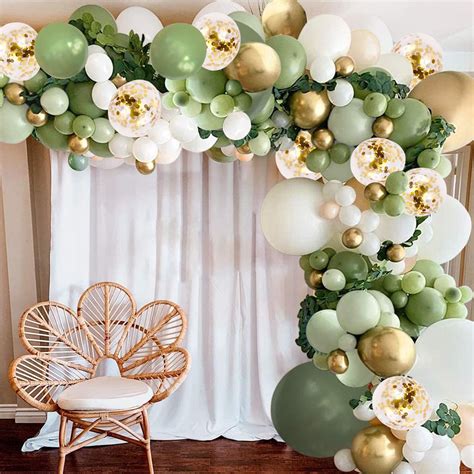 Buy Sage Green Balloon Garland Kit,Pearl White Gold Confetti Balloons ...