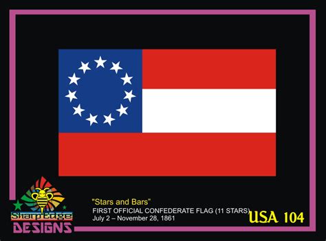 Stars and Bars - First Official Confederate Flag with 11 Stars PRINTED ...