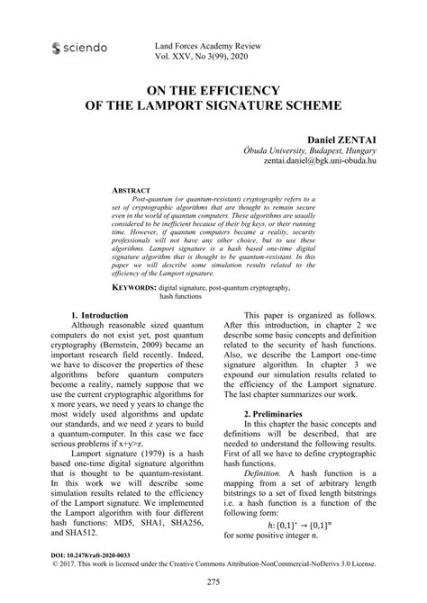 (PDF) On the Efficiency of the Lamport Signature Scheme