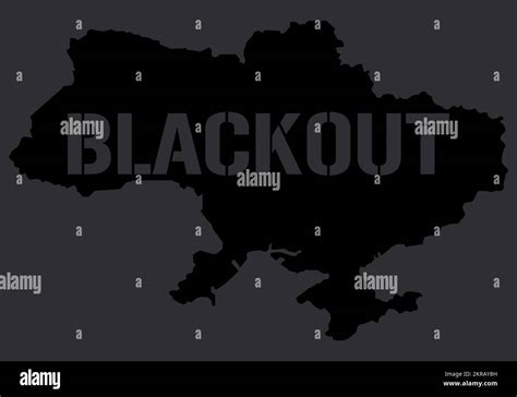 Blackout concept - black Ukraine map with dark text. Power outage in ...