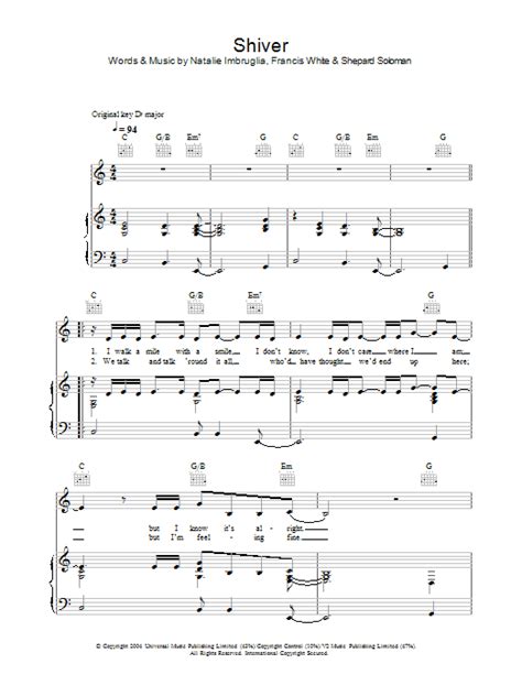 Natalie Imbruglia "Shiver" Sheet Music PDF Notes, Chords | Pop Score ...