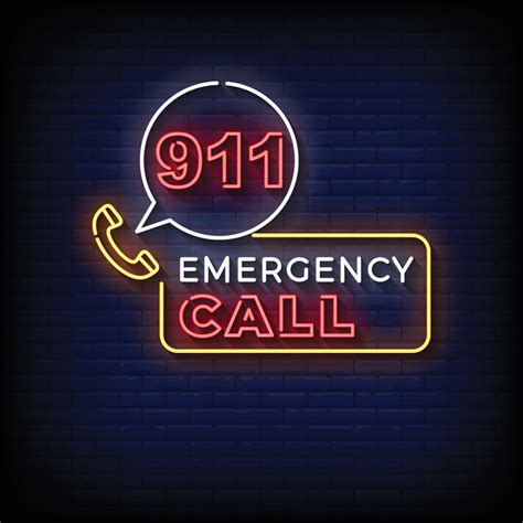 Neon Sign emergency call with brick wall background vector 25850971 ...