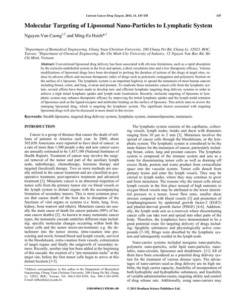 (PDF) Molecular Targeting of Liposomal Nano-Particles to Lymphatic System