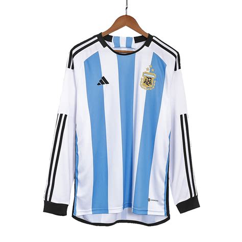 Argentina 3 Stars Home Long Sleeve Soccer Jersey 2022