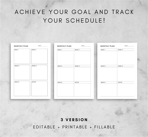 Minimalist Monthly Planner Printable Month at a Glance - Etsy