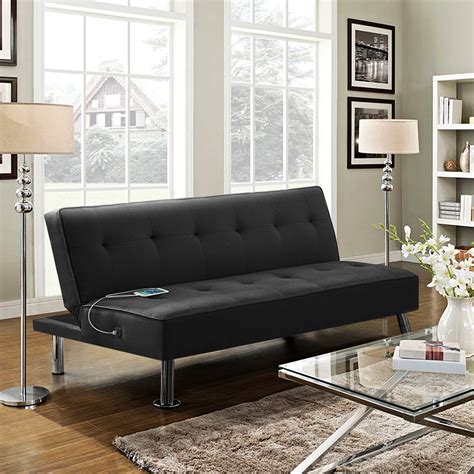 Alden Design Modern Fabric Convertible Futon with USB, Black - Perfect ...