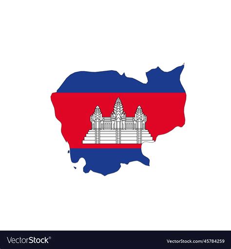 Cambodia national flag in a shape of country map Vector Image