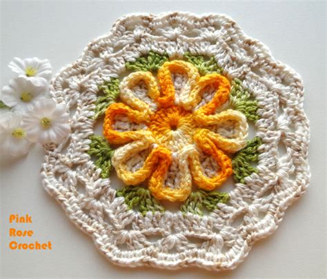 Pink Rose Crochet: Pega Panelas com Flor Amarela em Relevo