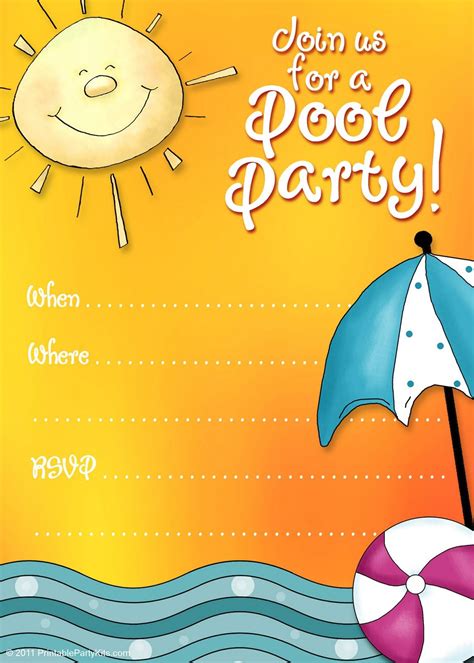 Blank Free Printable Pool Party Invitations Templates - Printable And ...