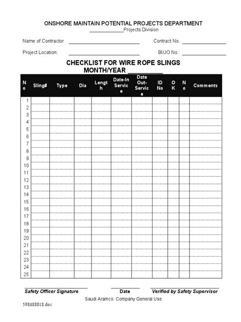 L6.02 Monthly Wire Rope Sling Inspection Log | PDF