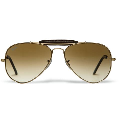 Ray-ban Outdoorsman Leathertrimmed Aviator Sunglasses in Metallic for ...