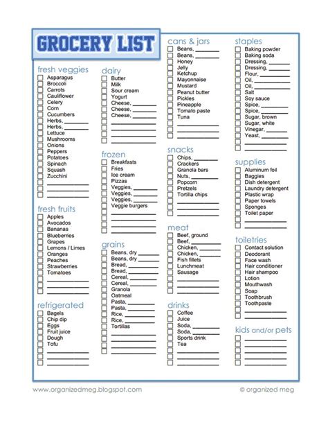 A Family Affair to Remember: Printable Grocery Lists | Grocery list ...