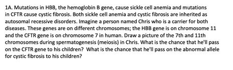 Solved 1A. Mutations in HBB, the hemoglobin B gene, cause | Chegg.com