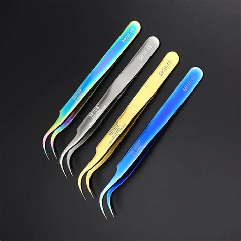 4 Colors Eyelash Extension Tweezers 2 Style Volume lashes Tweezers MakeupFalse Eyelashes ...