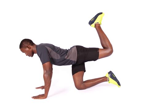 Sporty Young Man Doing Donkey Kick Exercise To Strengthen Glute Muscles ...