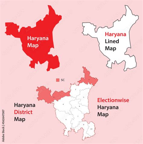 Haryana map vector, Haryana map lined, District map of Haryana ...