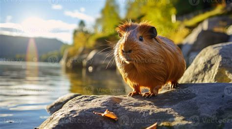 Close-up photo of a Guinea Pig looking in their habitat. Generative AI ...