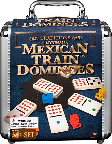 Amazon.com: Mexican Train Dominoes Set Tile Board Game in Aluminum Carry Case with Colorful ...