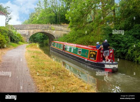 Canal narrowboat on the Kennet and Avon canal between Avonclif and Bradford on Avon Wiltshire ...