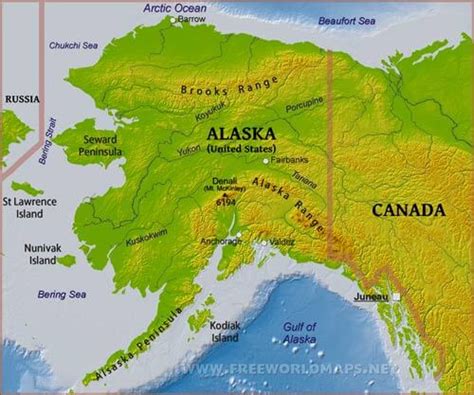 Physical map of Alaska