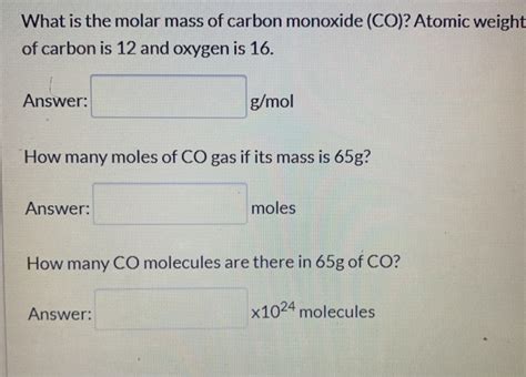 Solved What is the molar mass of carbon monoxide (CO)? | Chegg.com