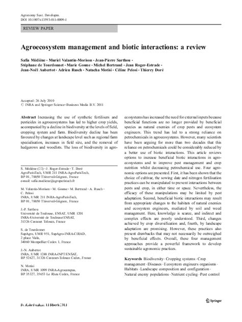 (PDF) Agroecosystem management and biotic interactions: a review ...