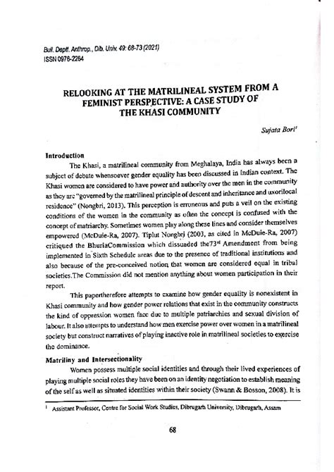 (PDF) RELOOKING AT THE MATRILINEAL SYSTEM FROM A FEMINIST PERSPECTIVE ...