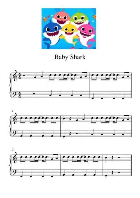 baby shark sheet music for children to play on the piano and sing along ...