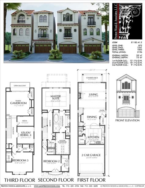 Townhouse Plan E1183 A1.2 | Town house plans, Town house floor plan, Townhome plans