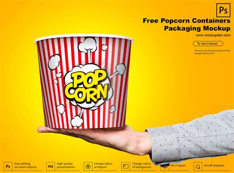 Free Popcorn Containers Packaging Mockup PSD Template