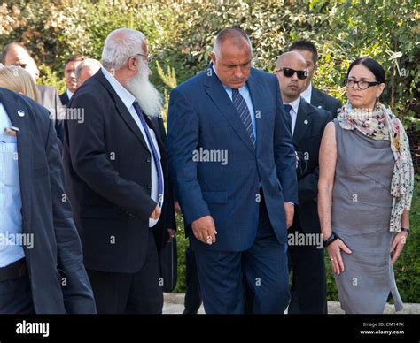 Prime Minister of Bulgaria, Boyko Borissov (C), arrives at Yad Vashem ...