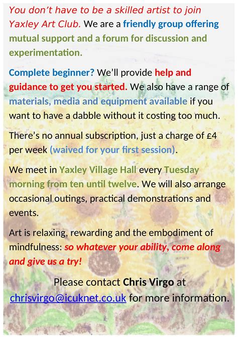 Events & Clubs – Yaxley Suffolk Village Hall