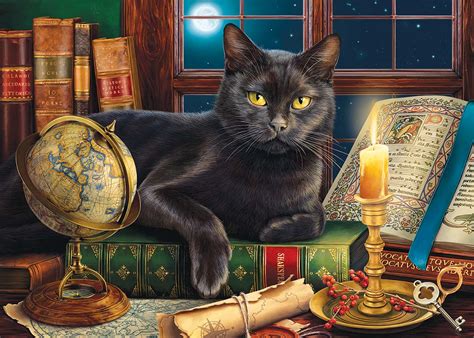 Black Cat by Candlelight, 500 Pieces, SunsOut | Puzzle Warehouse