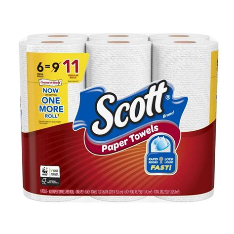 Scott Paper Towels, 6 Mega Rolls (=11 Regular Rolls), Choose-A-Sheet - Walmart.com - Walmart.com