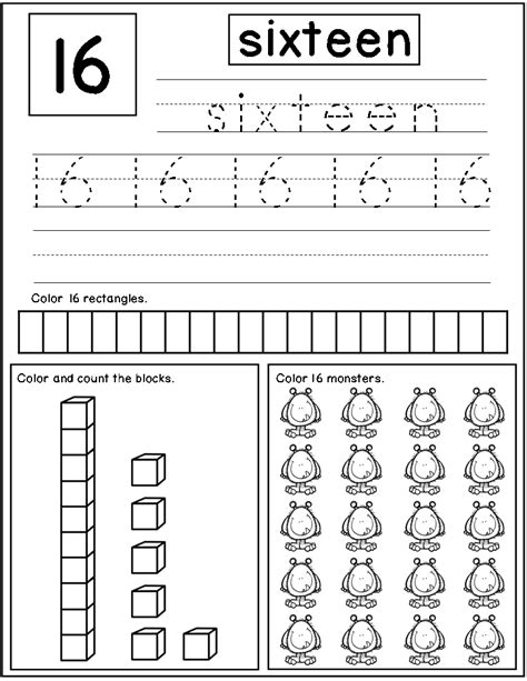 Number 16 Worksheets For Kindergarten | Math Application Worksheets