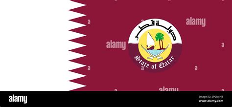 National flag and coat of arms of Qatar. Qatar flag with original color ...