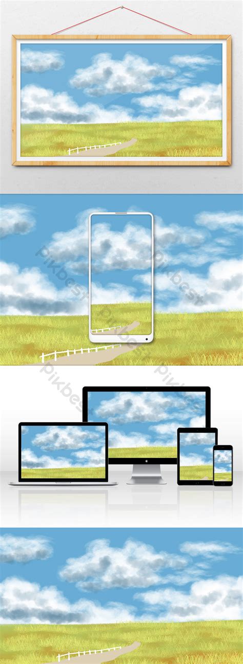 Drawing Blue Sky And Grass Illustration Elements Illustration | PSD ...