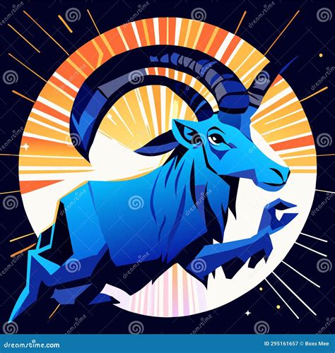 Goat Zodiac Sign. Vector Illustration of a Blue Goat on a Dark ...