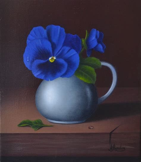 Blue Pansy in a Silver Baby Cup | Margo Munday Fine Art | Classical and Contemporary Acrylic ...