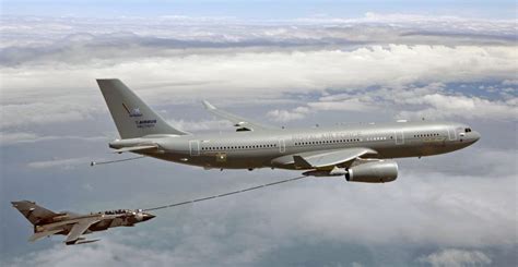 A Royal Air Force Voyager (Airbus A330M MRTT - Multi Role Tanker Transport) aircraft refuelling ...