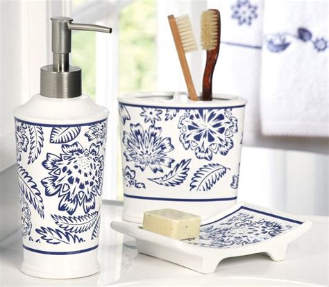 Essentials Décor Entrada Collection 4-Piece Ceramic Bathroom Set | Navy blue bathroom decor ...