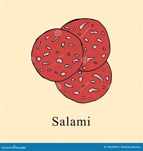 Salami Vector Illustration in Cartoon Style. Stock Vector - Illustration of card, beef: 136630958